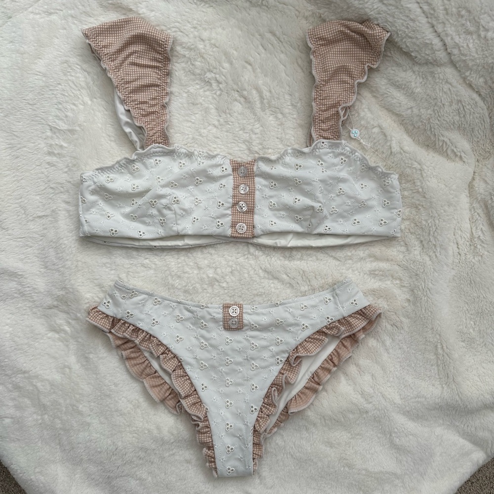 Frankie's Bikinis White Eyelet Swimsuit Set